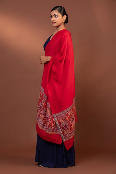 Shop Modarta Red Paisley Border Woven Shawl Online at Aza Fashions Shop_Modarta_Red Paisley Border Woven Shawl _Online_at_Aza_Fashions