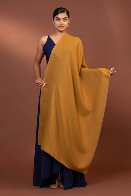 Modarta_Yellow Reversible Wool Shawl_Online_at_Aza_Fashions