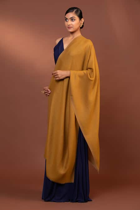Shop_Modarta_Yellow Reversible Wool Shawl_Online_at_Aza_Fashions