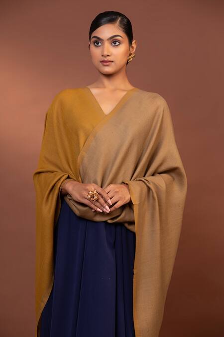 Modarta_Yellow Reversible Wool Shawl_at_Aza_Fashions