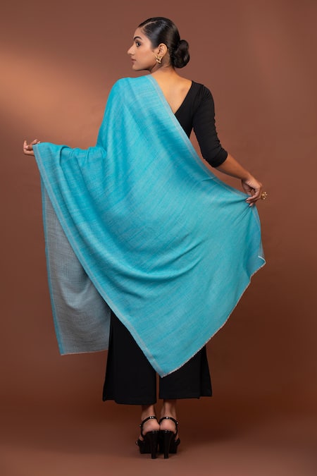 Shop Modarta Blue Wool Reversible Shawl at Aza Fashions Shop_Modarta_Blue Wool Reversible Shawl _at_Aza_Fashions