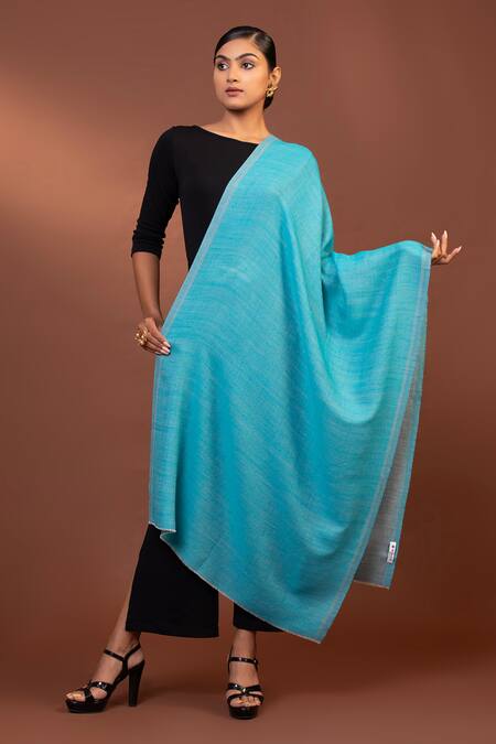 Modarta Blue Wool Reversible Shawl Online at Aza Fashions Modarta_Blue Wool Reversible Shawl _Online_at_Aza_Fashions