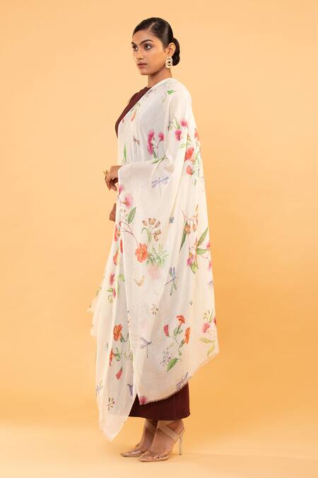 Shop Modarta Cream Floral Print Shawl Online at Aza Fashions Shop_Modarta_Cream Floral Print Shawl _Online_at_Aza_Fashions