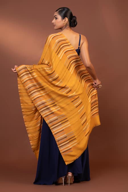 Shop Modarta Yellow Stripe Print Shawl at Aza Fashions Shop_Modarta_Yellow Stripe Print Shawl _at_Aza_Fashions