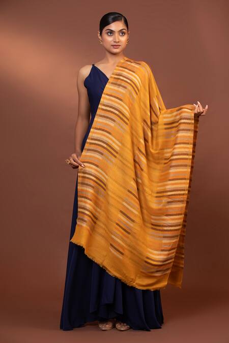 Buy Modarta Yellow Stripe Print Shawl Online at Aza Fashions Buy_Modarta_Yellow Stripe Print Shawl _Online_at_Aza_Fashions