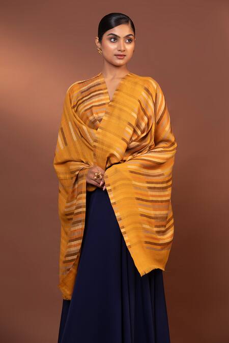 Modarta Yellow Stripe Print Shawl at Aza Fashions Modarta_Yellow Stripe Print Shawl _at_Aza_Fashions