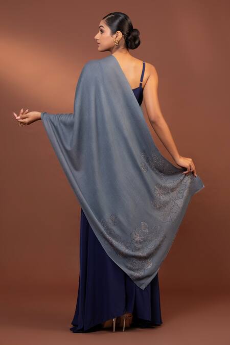Shop Modarta Grey Bead Embroidered Shawl at Aza Fashions Shop_Modarta_Grey Bead Embroidered Shawl _at_Aza_Fashions