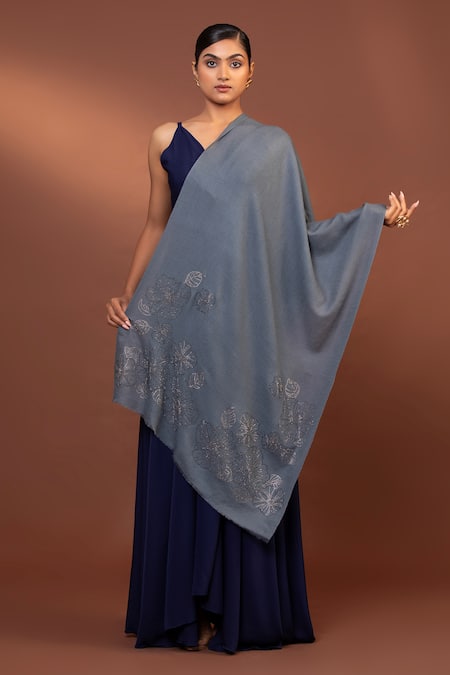 Shop Modarta Grey Bead Embroidered Shawl Online at Aza Fashions Shop_Modarta_Grey Bead Embroidered Shawl _Online_at_Aza_Fashions