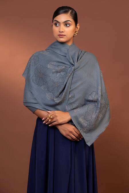 Modarta Grey Bead Embroidered Shawl at Aza Fashions Modarta_Grey Bead Embroidered Shawl _at_Aza_Fashions