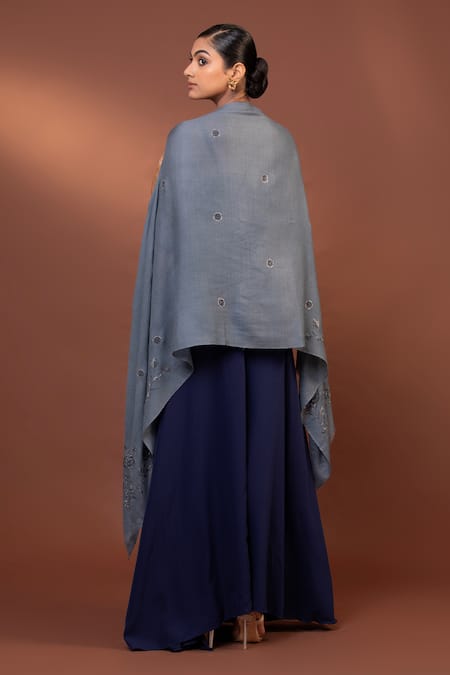 Shop Modarta Grey Swarovski Studded Stole at Aza Fashions Shop_Modarta_Grey Swarovski Studded Stole _at_Aza_Fashions