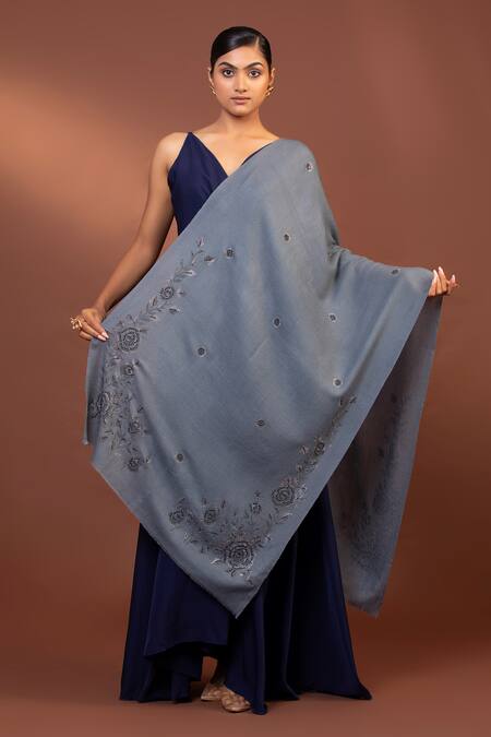 Modarta Grey Swarovski Studded Stole Online at Aza Fashions Modarta_Grey Swarovski Studded Stole _Online_at_Aza_Fashions