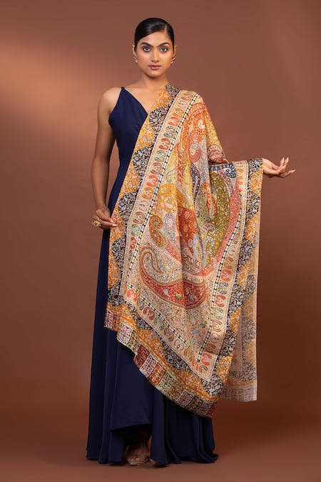 Modarta Multi Color Kalamkari Embroidered Shawl Online at Aza Fashions Modarta_Multi Color Kalamkari Embroidered Shawl _Online_at_Aza_Fashions