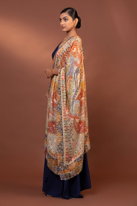 Modarta Multi Color Kalamkari Embroidered Shawl at Aza Fashions Modarta_Multi Color Kalamkari Embroidered Shawl _at_Aza_Fashions