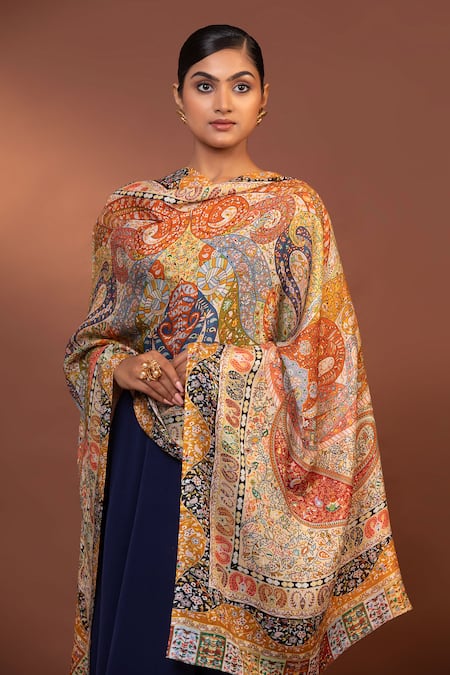 Buy Modarta Multi Color Kalamkari Embroidered Shawl Buy_Modarta_Multi Color Kalamkari Embroidered Shawl