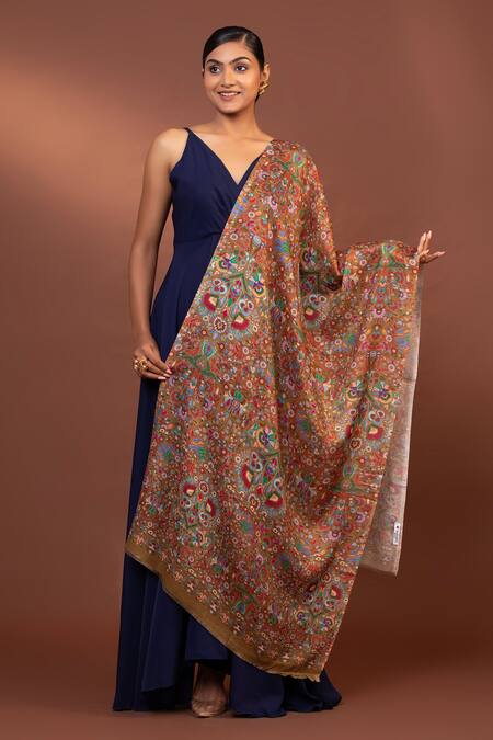 Modarta_Multi Color Floral Embroidered Shawl _Online_at_Aza_Fashions