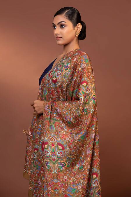 Modarta_Multi Color Floral Embroidered Shawl _at_Aza_Fashions