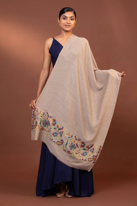 Modarta Pink Wool Border Woven Shawl Online at Aza Fashions Modarta_Pink Wool Border Woven Shawl _Online_at_Aza_Fashions