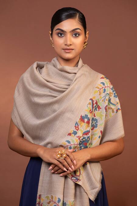 Modarta Pink Wool Border Woven Shawl at Aza Fashions Modarta_Pink Wool Border Woven Shawl _at_Aza_Fashions