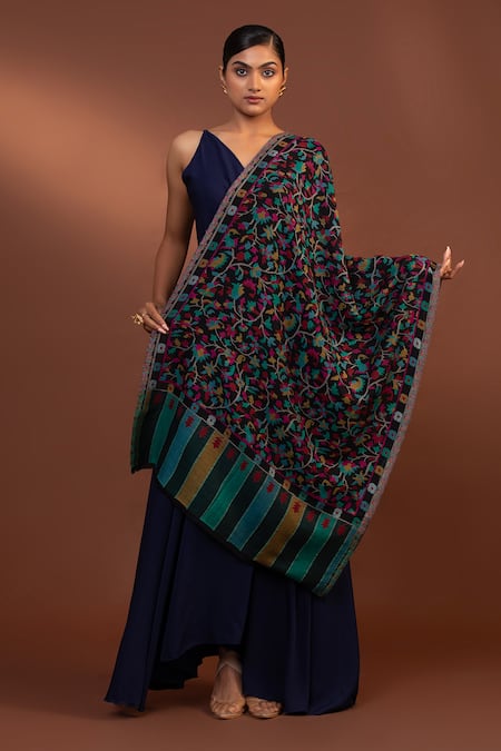 Modarta Blue Abstract Floral Woven Shawl Online at Aza Fashions Modarta_Blue Abstract Floral Woven Shawl _Online_at_Aza_Fashions