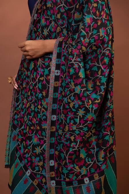 Shop Modarta Blue Abstract Floral Woven Shawl Online at Aza Fashions Shop_Modarta_Blue Abstract Floral Woven Shawl _Online_at_Aza_Fashions