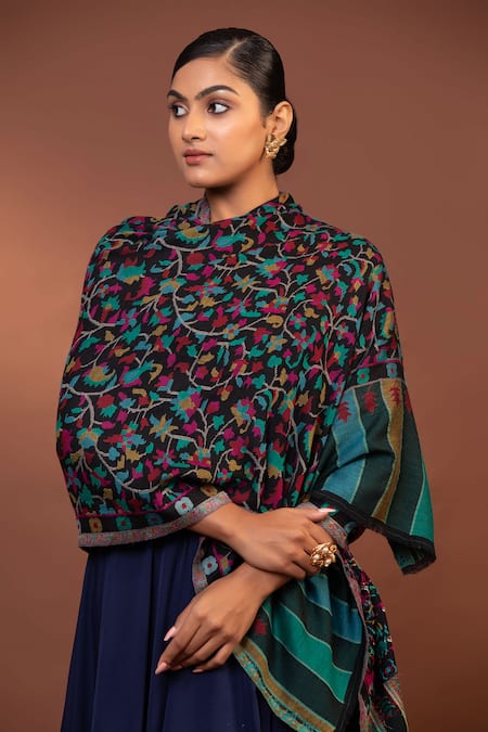 Modarta Blue Abstract Floral Woven Shawl at Aza Fashions Modarta_Blue Abstract Floral Woven Shawl _at_Aza_Fashions