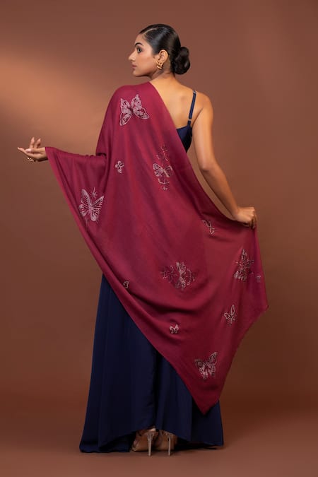 Shop Modarta Pink Butterfly Embroidered Shawl at Aza Fashions Shop_Modarta_Pink Butterfly Embroidered Shawl _at_Aza_Fashions