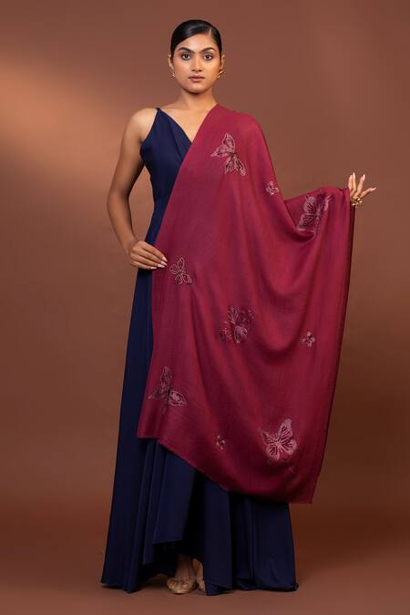 Modarta Pink Butterfly Embroidered Shawl Online at Aza Fashions Modarta_Pink Butterfly Embroidered Shawl _Online_at_Aza_Fashions