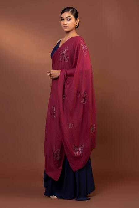 Modarta Pink Butterfly Embroidered Shawl at Aza Fashions Modarta_Pink Butterfly Embroidered Shawl _at_Aza_Fashions