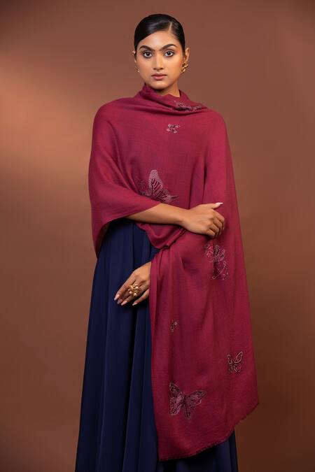 Buy Modarta Pink Butterfly Embroidered Shawl Buy_Modarta_Pink Butterfly Embroidered Shawl