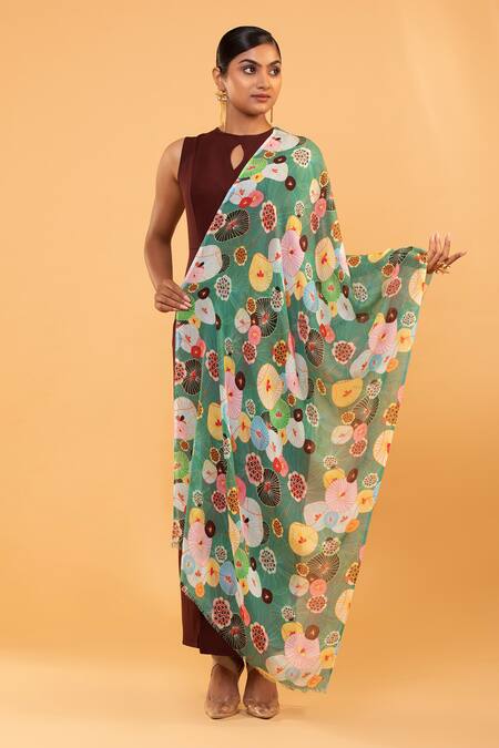 Modarta_Green Geometric Print Shawl_Online_at_Aza_Fashions