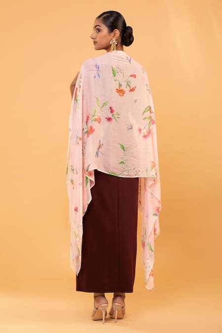 Shop Modarta Pink Florette Print Shawl at Aza Fashions Shop_Modarta_Pink Florette Print Shawl _at_Aza_Fashions
