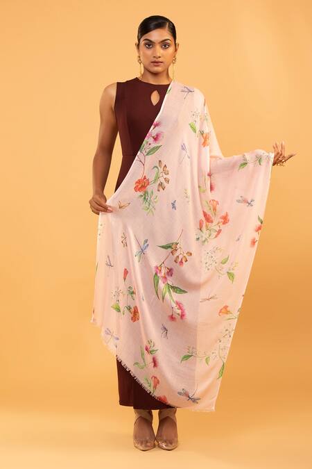 Modarta Pink Florette Print Shawl Online at Aza Fashions Modarta_Pink Florette Print Shawl _Online_at_Aza_Fashions