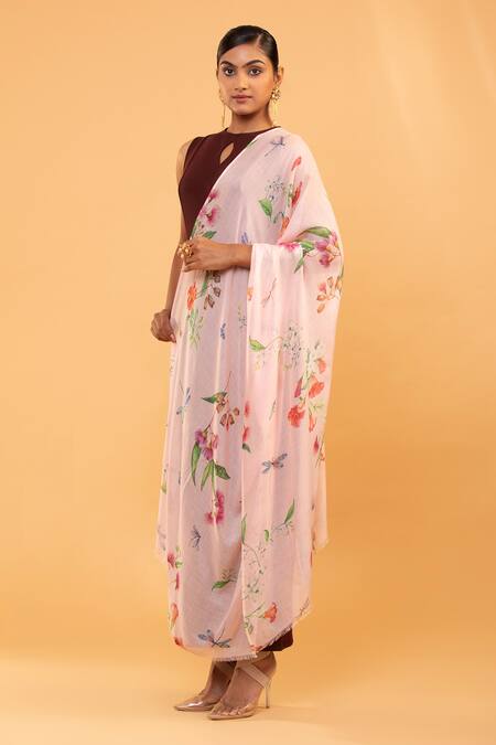 Shop Modarta Pink Florette Print Shawl Online at Aza Fashions Shop_Modarta_Pink Florette Print Shawl _Online_at_Aza_Fashions