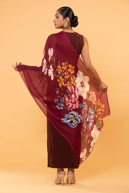 Shop Modarta Red Flower Print Shawl at Aza Fashions Shop_Modarta_Red Flower Print Shawl _at_Aza_Fashions