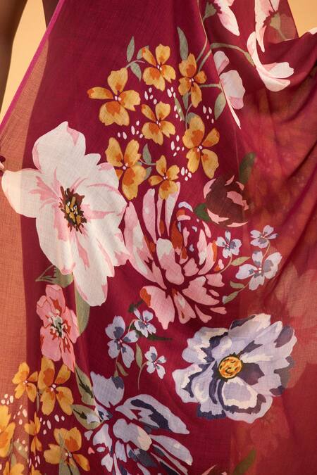 Modarta Red Flower Print Shawl Online at Aza Fashions Modarta_Red Flower Print Shawl _Online_at_Aza_Fashions