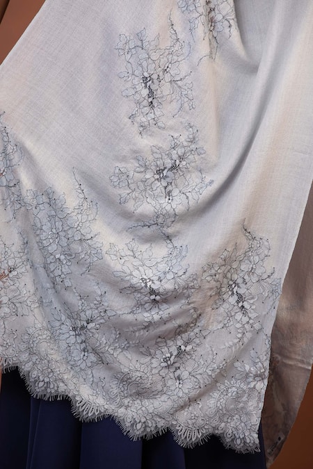 Buy Modarta Grey Floral Lace Embellished Shawl Online at Aza Fashions Buy_Modarta_Grey Floral Lace Embellished Shawl _Online_at_Aza_Fashions