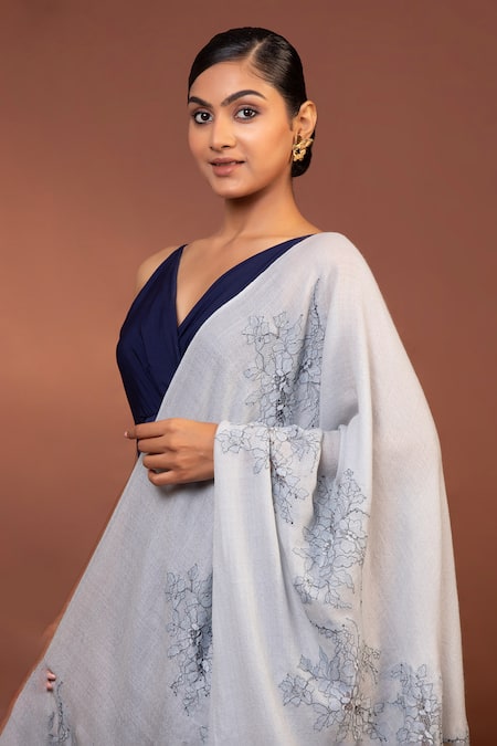 Modarta Grey Floral Lace Embellished Shawl at Aza Fashions Modarta_Grey Floral Lace Embellished Shawl _at_Aza_Fashions