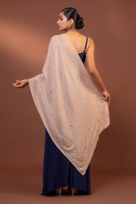 Shop Modarta Peach Floral Border Embroidered Shawl at Aza Fashions Shop_Modarta_Peach Floral Border Embroidered Shawl _at_Aza_Fashions