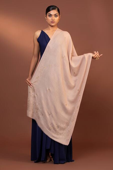 Buy Modarta Peach Floral Border Embroidered Shawl Online at Aza Fashions Buy_Modarta_Peach Floral Border Embroidered Shawl _Online_at_Aza_Fashions