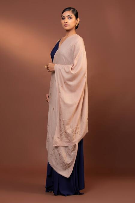 Shop Modarta Peach Floral Border Embroidered Shawl Online at Aza Fashions Shop_Modarta_Peach Floral Border Embroidered Shawl _Online_at_Aza_Fashions
