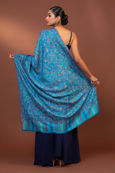 Shop Modarta Blue Paisley Floral Woven Shawl at Aza Fashions Shop_Modarta_Blue Paisley Floral Woven Shawl _at_Aza_Fashions