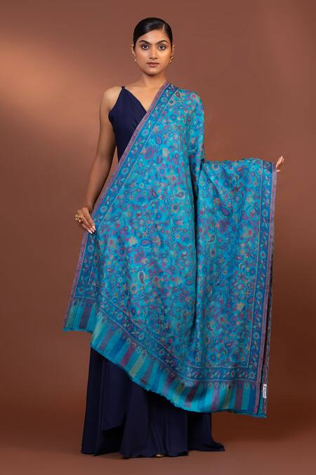Modarta Blue Paisley Floral Woven Shawl Online at Aza Fashions Modarta_Blue Paisley Floral Woven Shawl _Online_at_Aza_Fashions