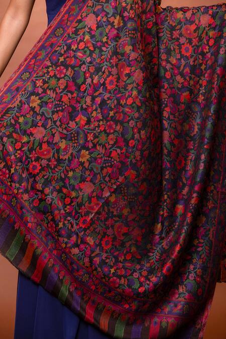 Modarta_Blue Floral Paisley Woven Shawl _Online_at_Aza_Fashions