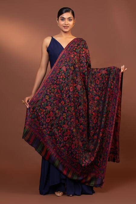 Buy_Modarta_Blue Floral Paisley Woven Shawl _Online_at_Aza_Fashions