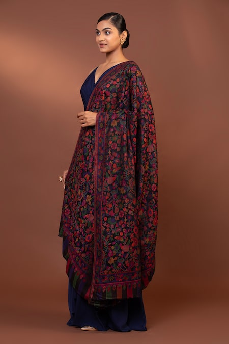 Shop_Modarta_Blue Floral Paisley Woven Shawl _Online_at_Aza_Fashions