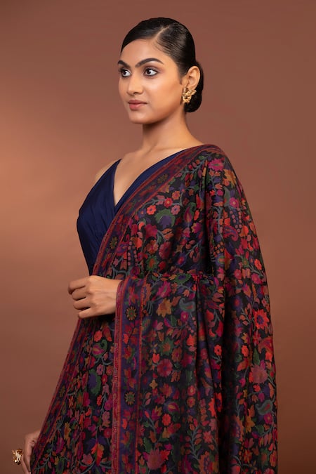 Modarta_Blue Floral Paisley Woven Shawl _at_Aza_Fashions