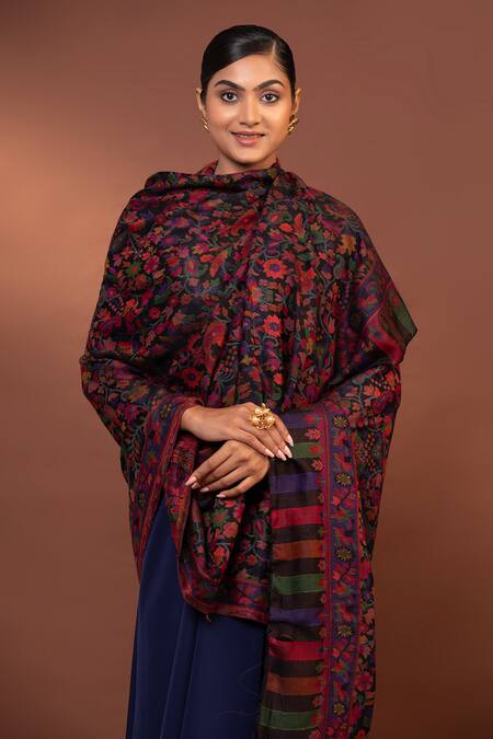 Buy_Modarta_Blue Floral Paisley Woven Shawl 