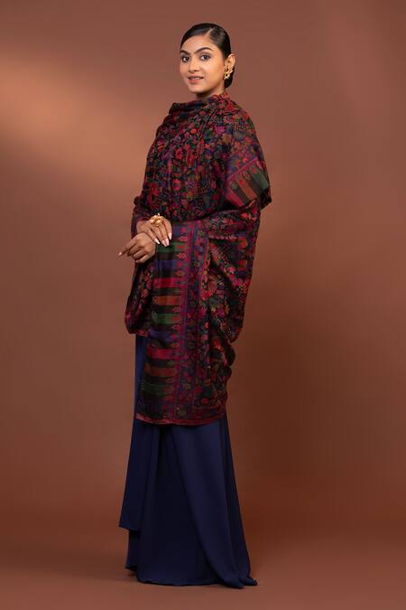 Shop_Modarta_Blue Floral Paisley Woven Shawl 
