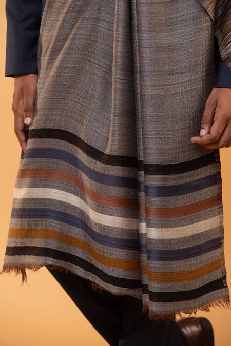 Buy Modarta Grey Placement Stripe Pattern Shawl Online at Aza Fashions Buy_Modarta_Grey Placement Stripe Pattern Shawl_Online_at_Aza_Fashions
