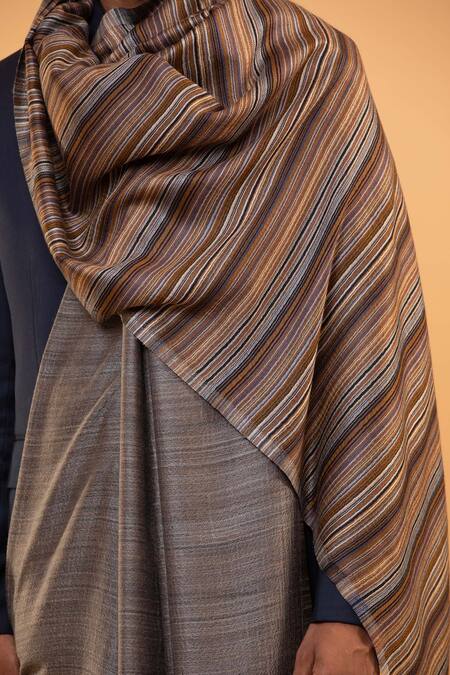Shop Modarta Grey Placement Stripe Pattern Shawl Online at Aza Fashions Shop_Modarta_Grey Placement Stripe Pattern Shawl_Online_at_Aza_Fashions